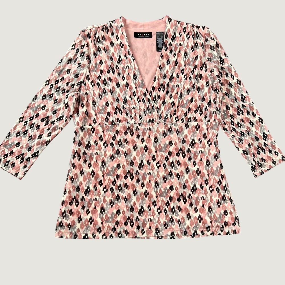 Axcess Y2K babydoll pink geometric/floral mesh top Size XL